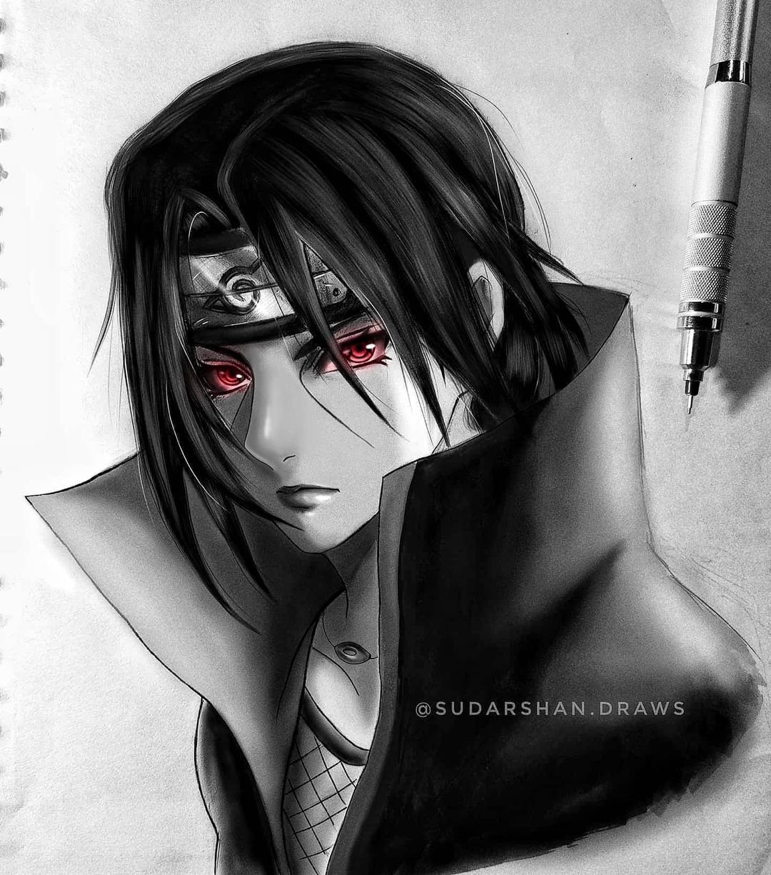 Itachi Uchiha Drawing With Charcoal From Naruto - GranNino