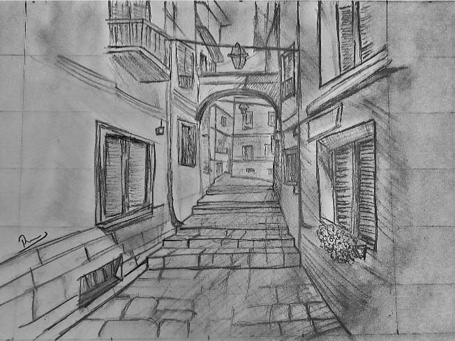 Pencil Sketch Of A Street View | DesiPainters.com