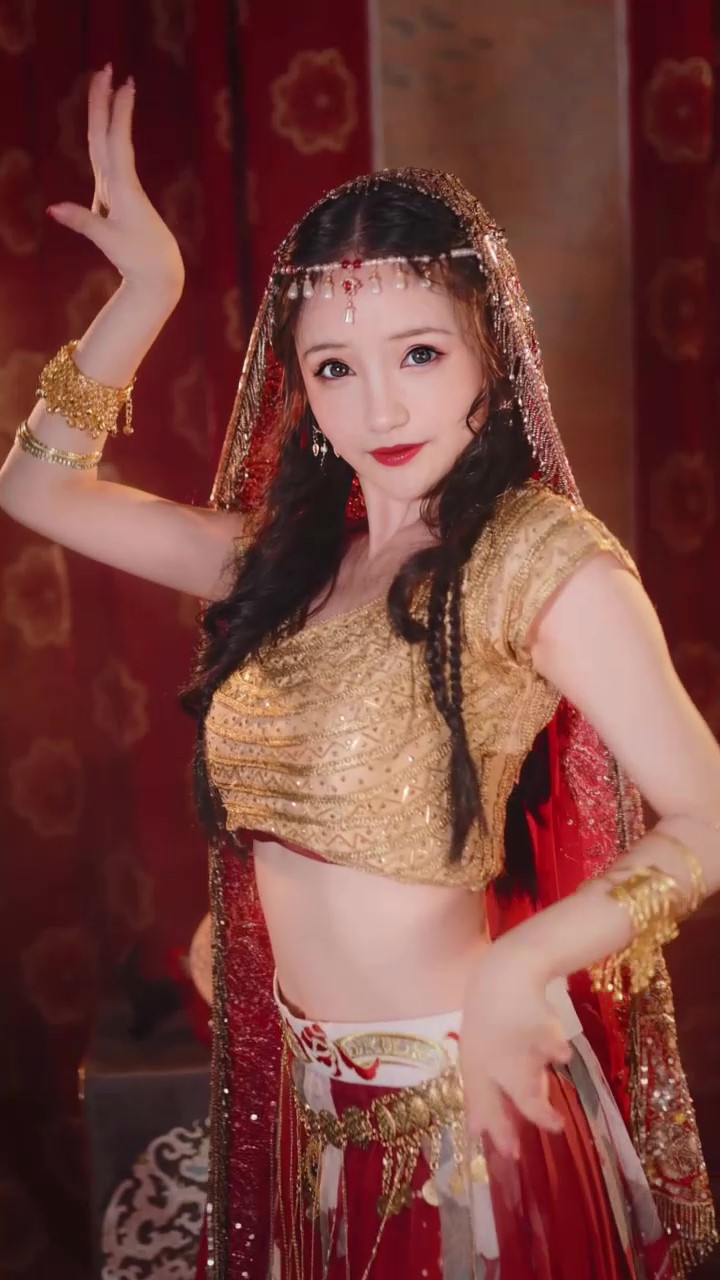 adorable sexy traditional oriental belly dancer girl dancing - Art
