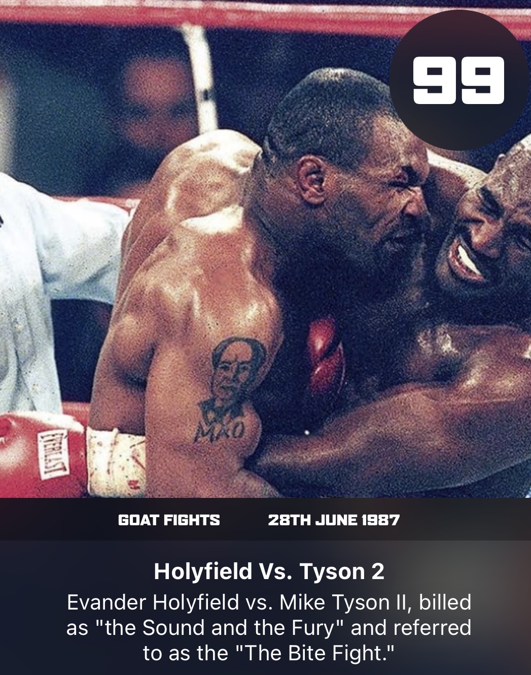 Evander Holyfield vs. Mike Tyson II, billed as the Sound and the Fury