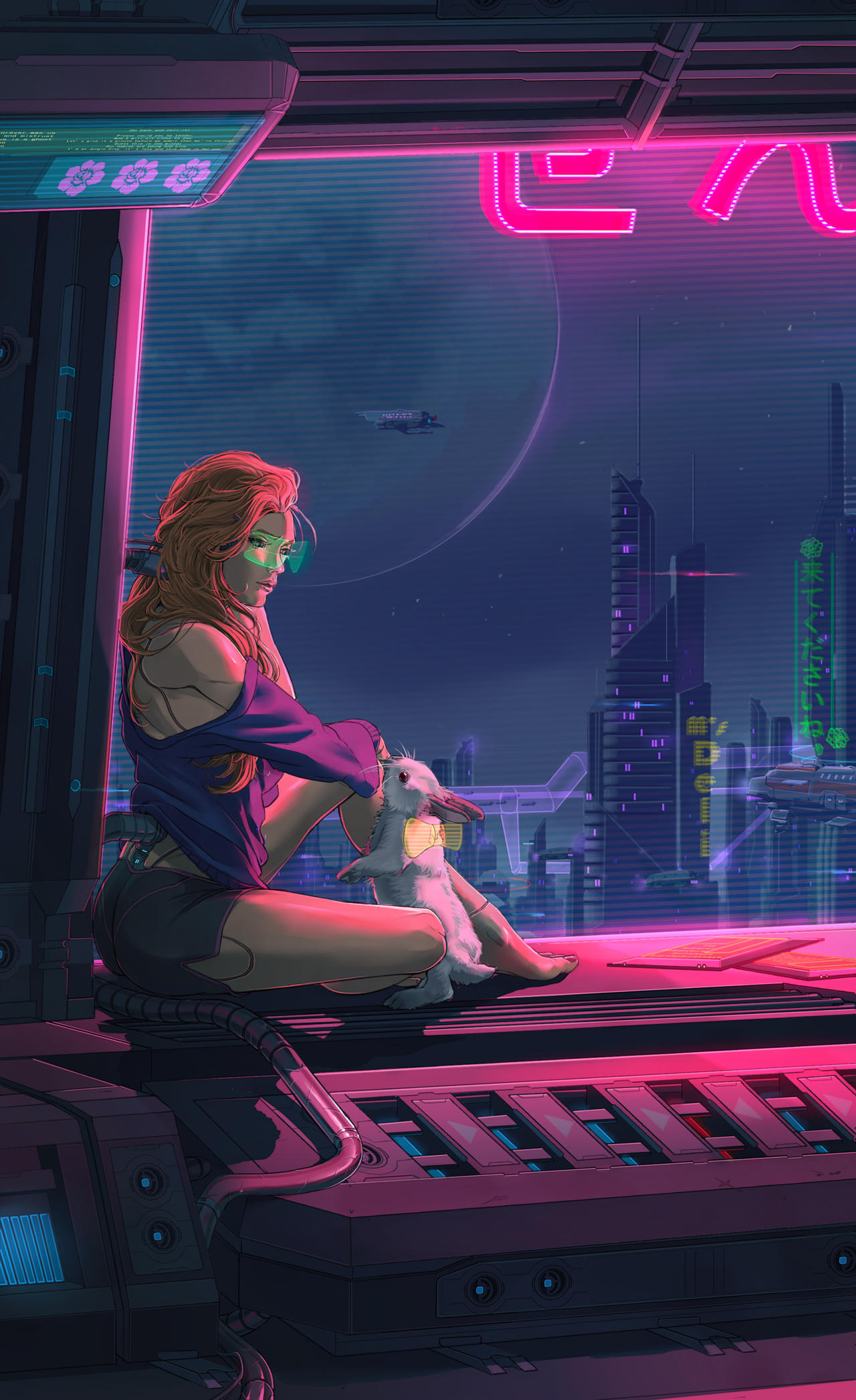 Cyberpunk Woman in Neon City Alt Ver 2 by Sarah-Lady-Death on