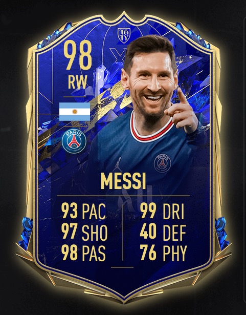 Lionel Messi TOTY FIFA 22 - 98 - Rating and Price