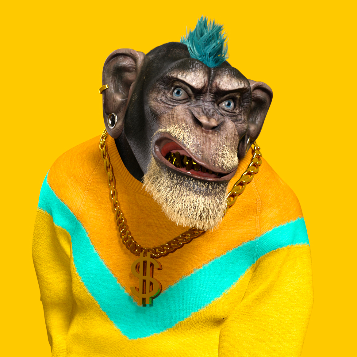 yellow monkey punk - jonnykemod 3D art official | OpenSea