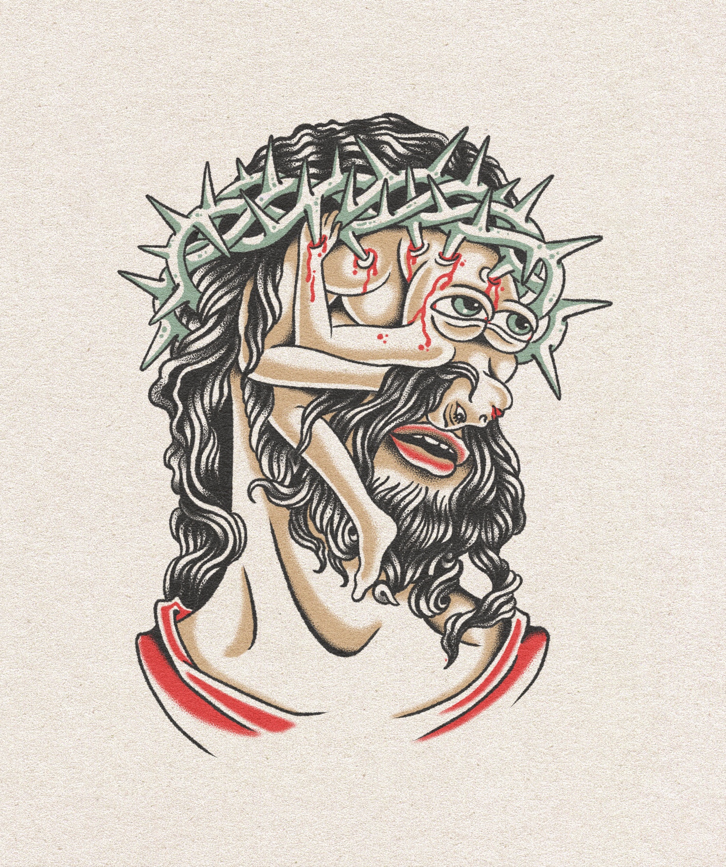 Jesus christ bent back girl - Tattoo flash painting | OpenSea