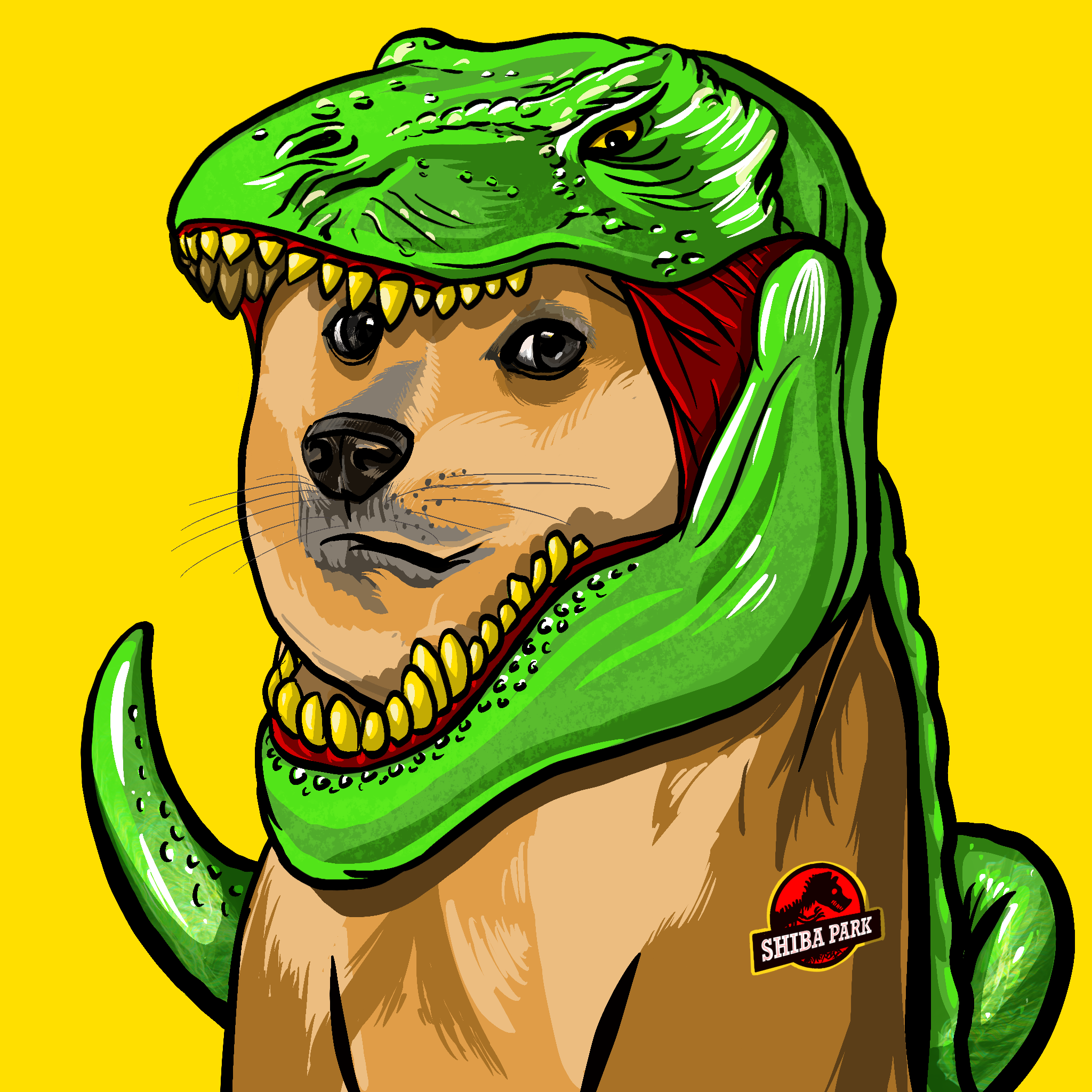 CRAZY SHIBA #12 / Jurassic Park photo image picture