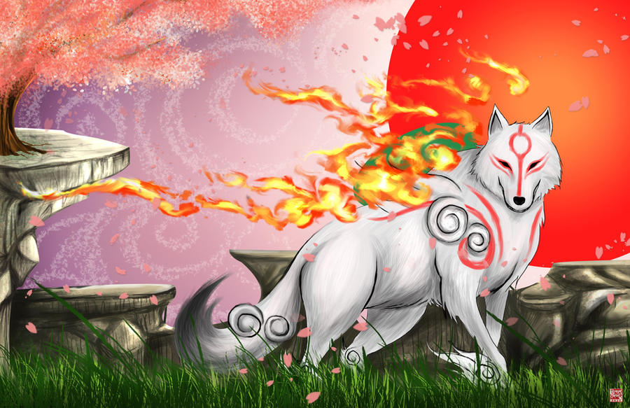 Okami Amaterasu Flower Trail Solar Flare Matte Art Print