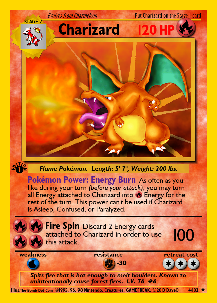 First Edition Pokemon Charizard  Charizard First Edition Card