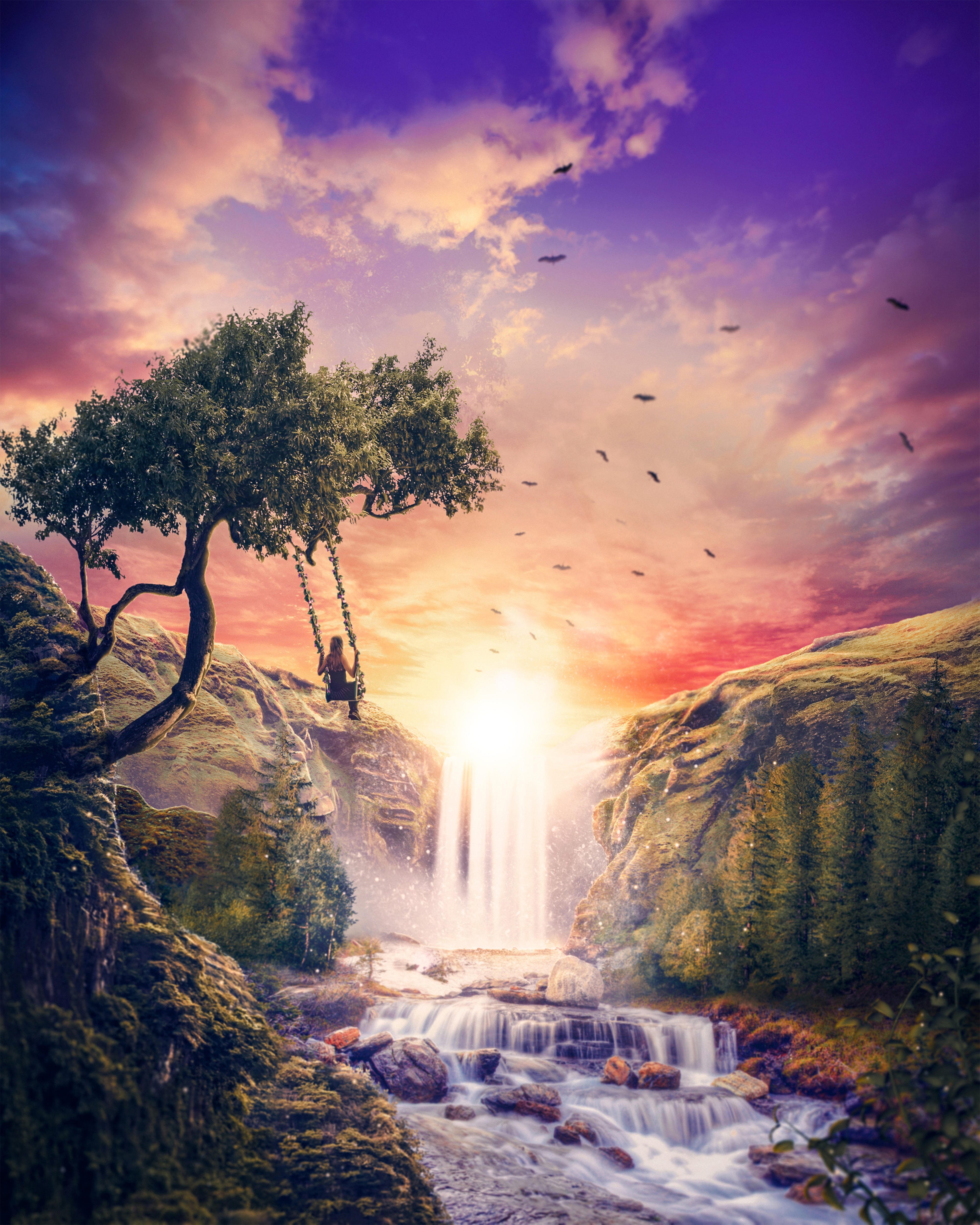 AADEE CRAFT A Beautiful Nature Scenery of Waterfall Sunset Landscape Canvas  Wall Painting With Wooden Frame For Living Room Bedroom Drawing Room Hotel  Office Size Large (48x24 inches) : Amazon.in: Home &