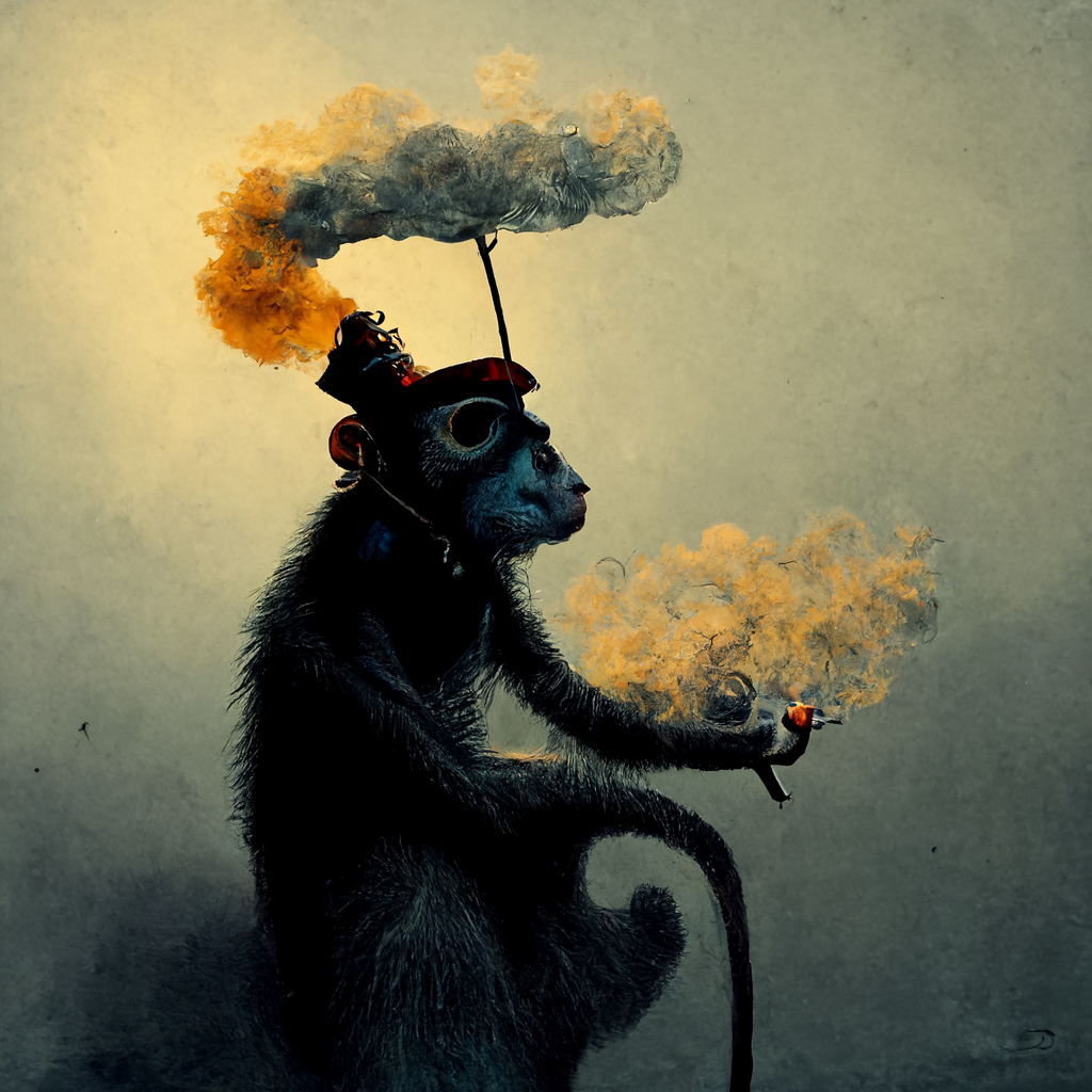 A Monkey Smoking Cigarette and he has halicopter on his head ...