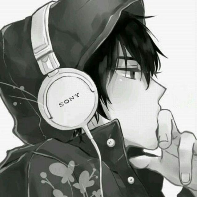 anime listening to music black and white