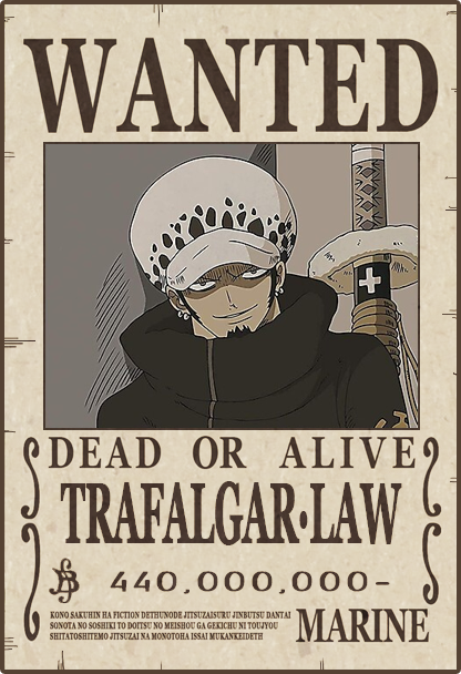 One Piece - Poster Wanted Trafalgar Law (52 X 35 Cm) - Produits Geek divers  - LDLC