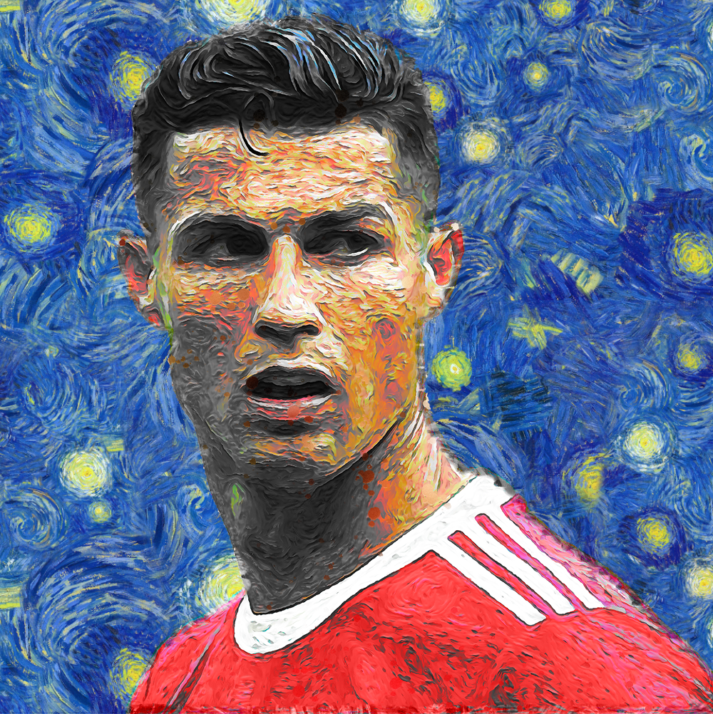 Cristiano Ronaldo dissolving into colorful liquid oil paint