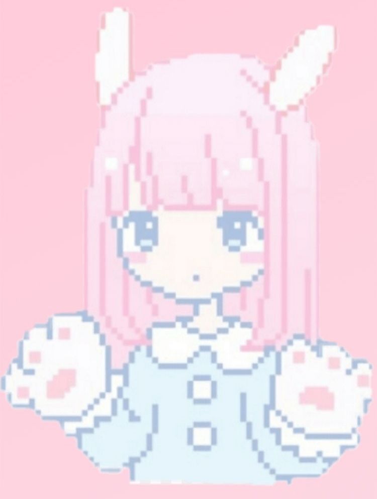 Pixel art, cute anime girl, pink background, flower crown, reddish hair on  Craiyon