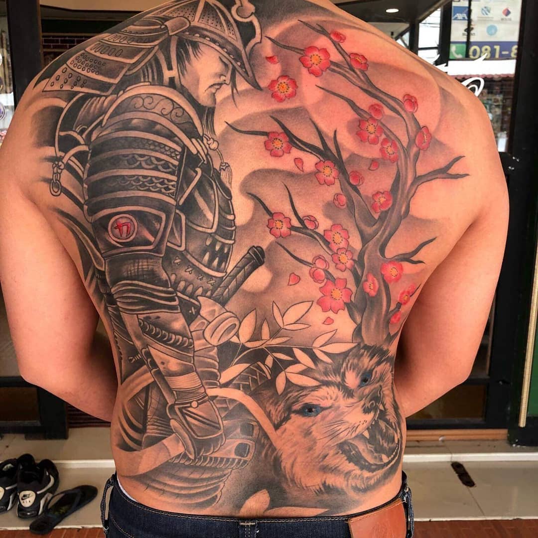 Samurai back piece from  Never Say Die  Tattoo Studio  Facebook